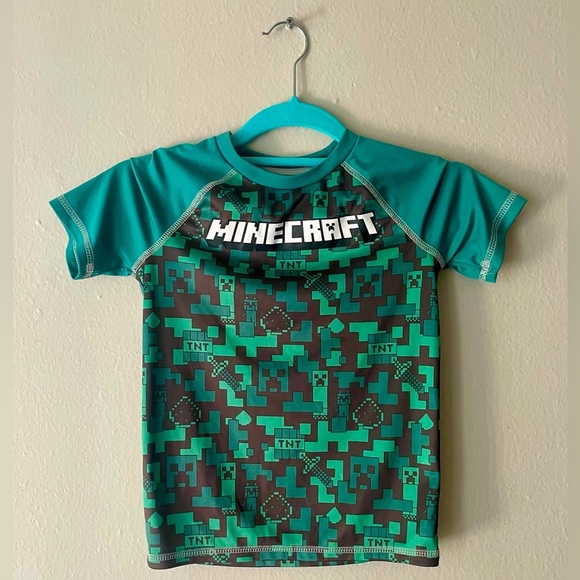 Minecraft Boy's Graphic Print Green Black T-Shirt Size 6 - Picture 1 of 6